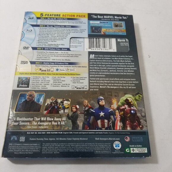 Marvel Avengers 4-Disc Combo Pack Blue Ray Movie with 5 Feature Films - Picture 3 of 3